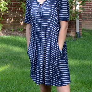 Striped navy and white t-shirt dress